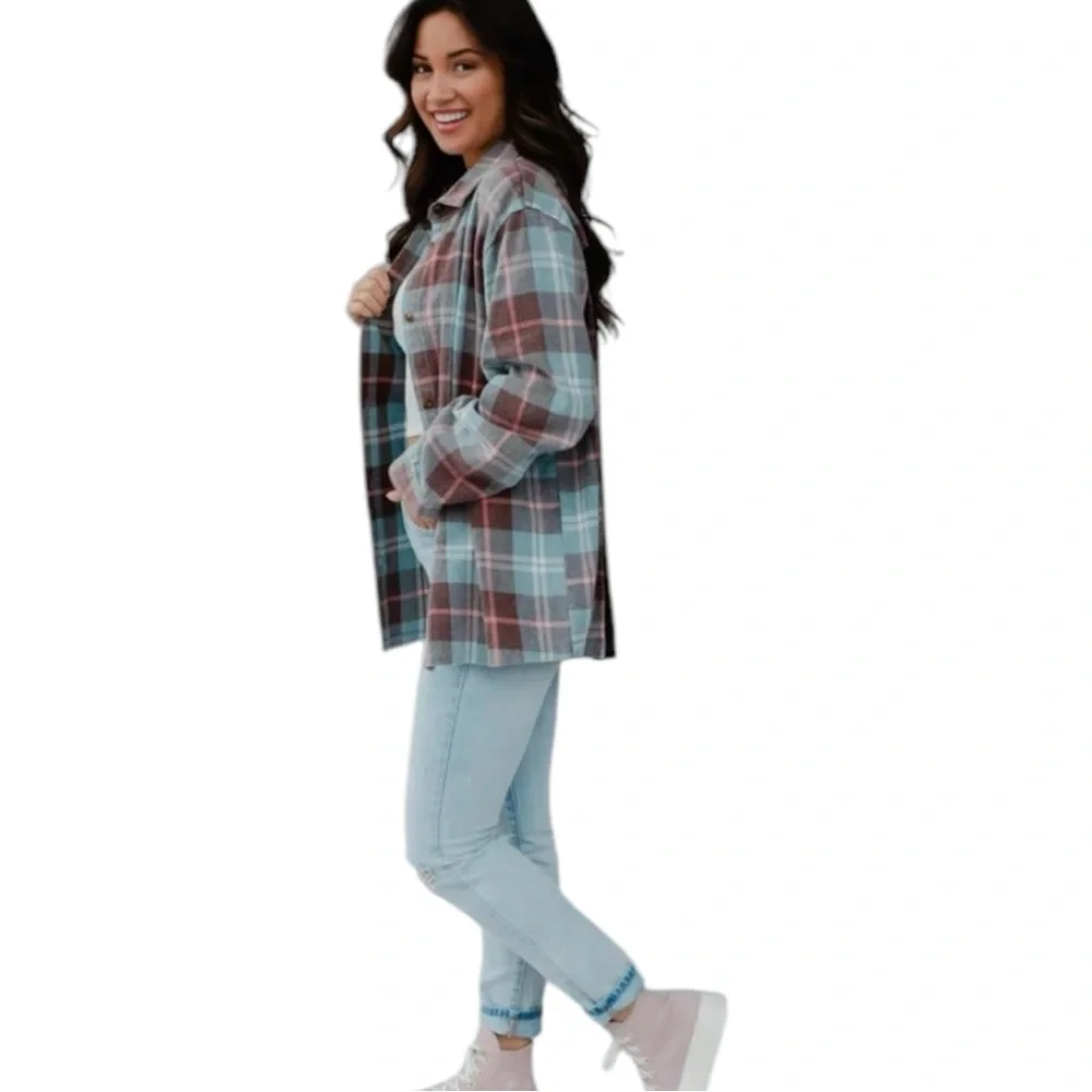 Altar’d State Acid Wash Plaid Button Down Nashville Shirt Top size Small